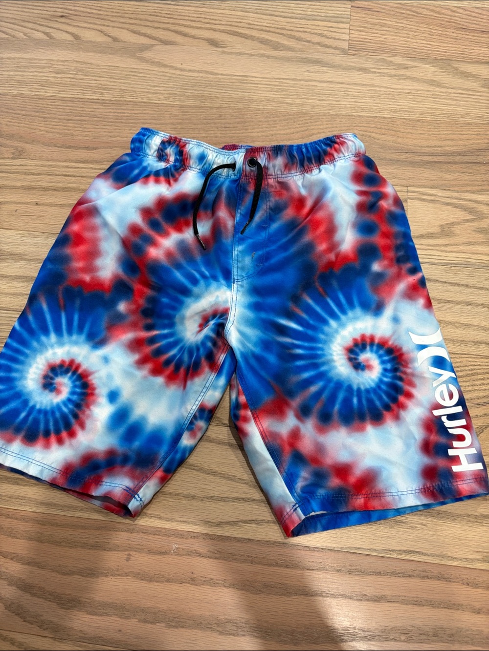 Hurley Red White Blue Spiral Tie-Dye Board Shorts
